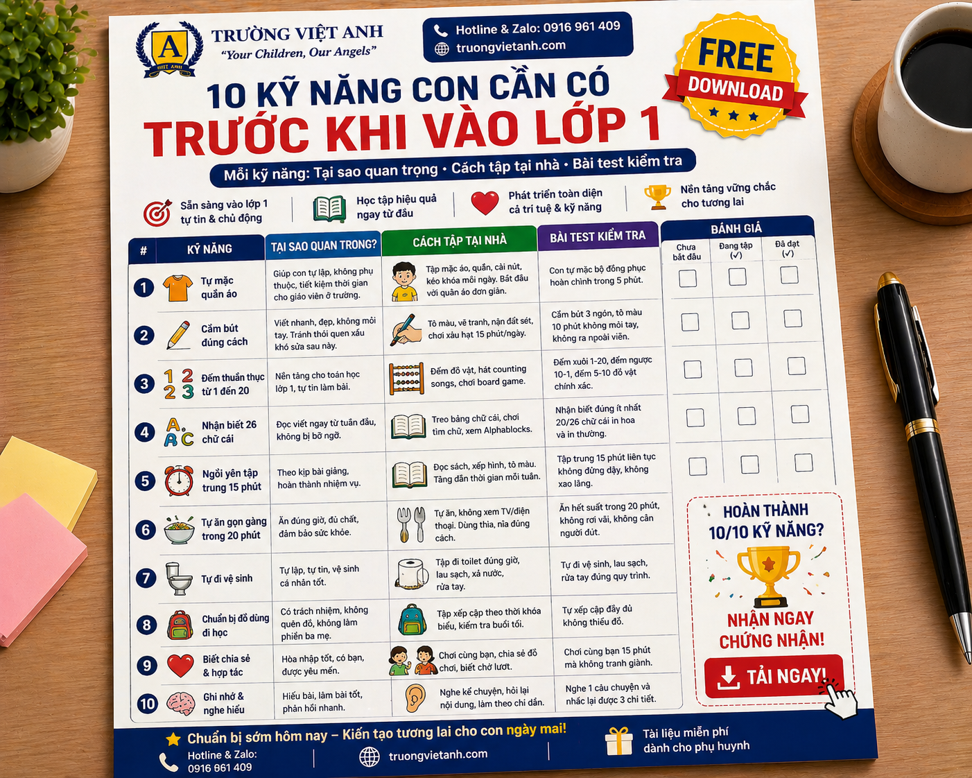 Checklist 10 Kỹ Năng Con Cần Có Trước Khi Vào Lớp 1