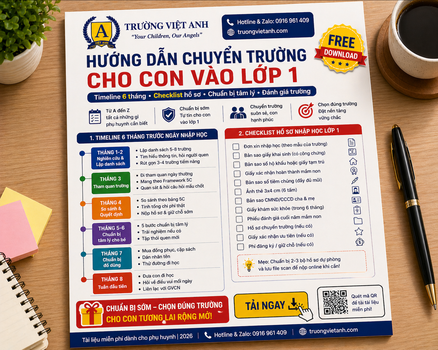 Hướng Dẫn Đăng Ký Lớp 1 — Checklist + Timeline 6 Tháng 2026