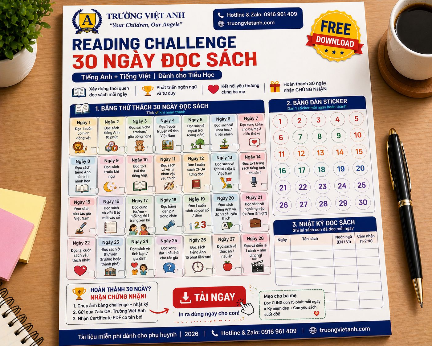 Reading Challenge 30 Ngày Đọc Sách Song Ngữ Việt-Anh 2026