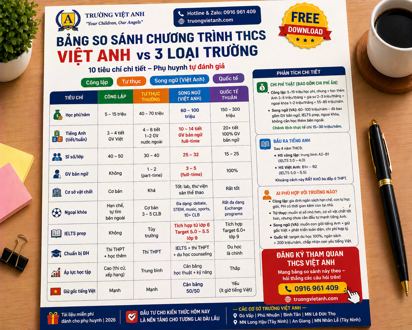 Bảng So Sánh Chương Trình THCS — Việt Anh vs 3 Loại Trường